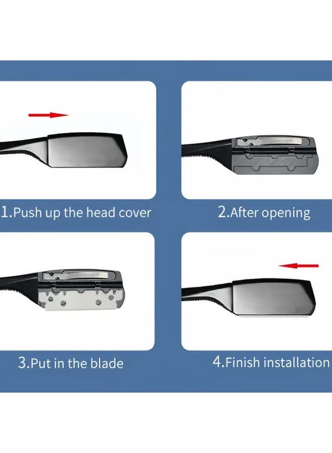 Black Vintage Straight Razor with 10 Stainless Steel Blades for Men Women - Image 2